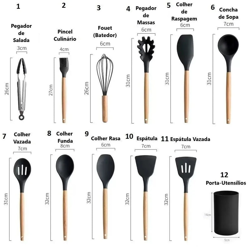 JOGO DE COZINHA KIT C/12 PEÇAS DE SILICONE