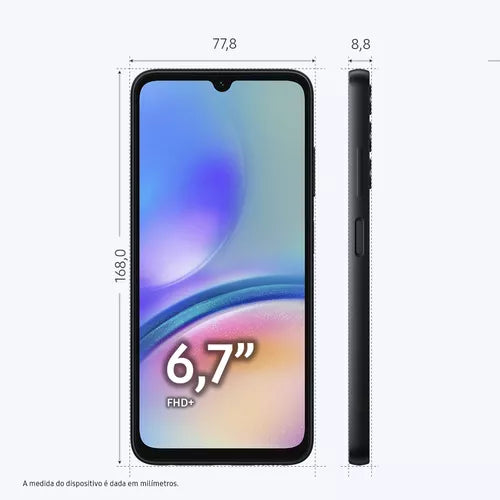 Smartphone Samsung Galaxy A05s 4G 128GB 6GB RAM Câmera Traseira Tripla 50MP + 2MP + 2MP + Selfie 13MP Tela 6.7" Preto
