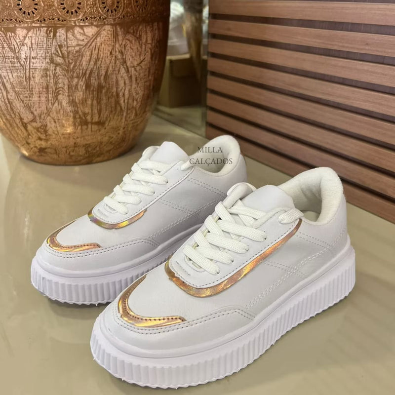 TENIS TRATORADO BRANCO CASUAL ESTILOSO FEMININO