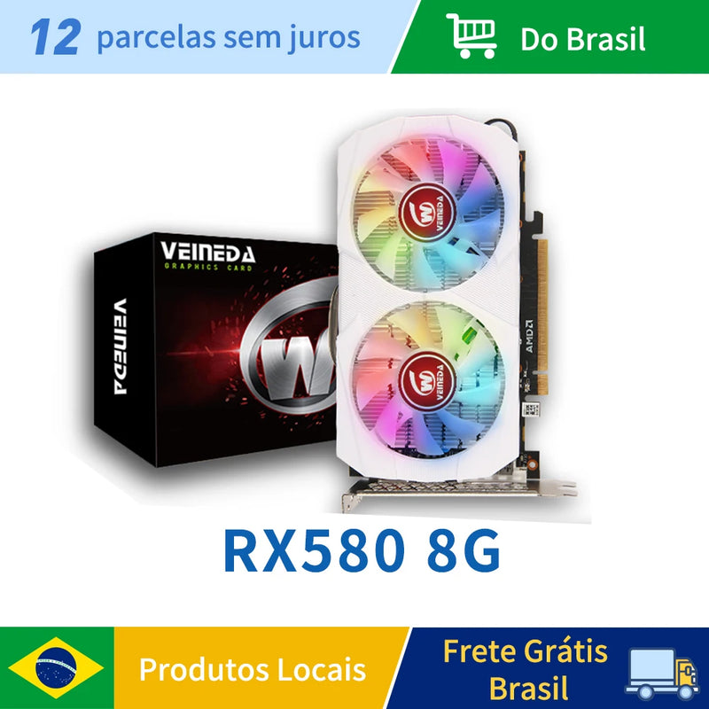 VEINEDA RX 580 8GB 2048SP PLACA GRÁFICA PARA JOGOS GDDR5 256BIT PCI EXPRESS 3.0 × 16 8PIN RADEON GPU RX580SERIES PLACA DE PLACA DE VÍDEO