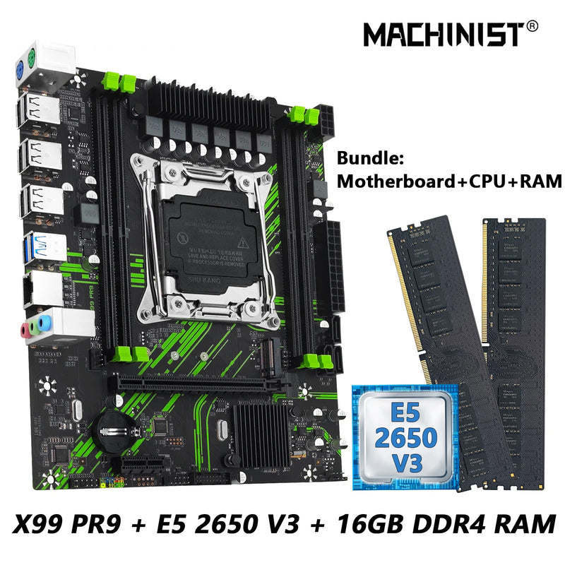 MECINISTA X99 PR9 KIT PLACA-MÃE LGA 2011-3 CONJUNTO COM PROCESSADOR CPU INTEL XEON E5 2650 V3 E MEMÓRIA RAM DDR4 16GB (2*8GB)