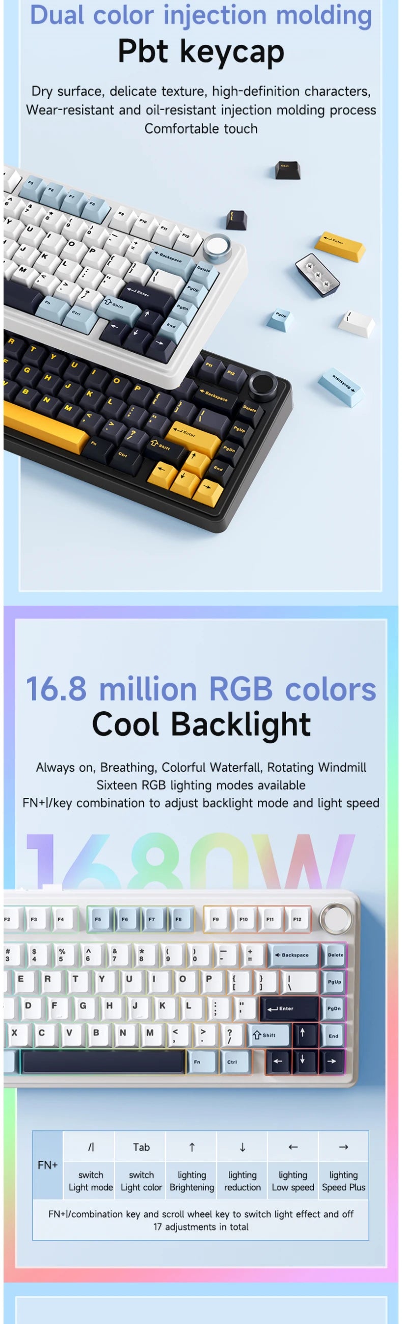 TECLADO MECÂNICO SEM FIO /BLUETOOTH/COM FIO RGB PERSONALIZADO 75% LAYOUT