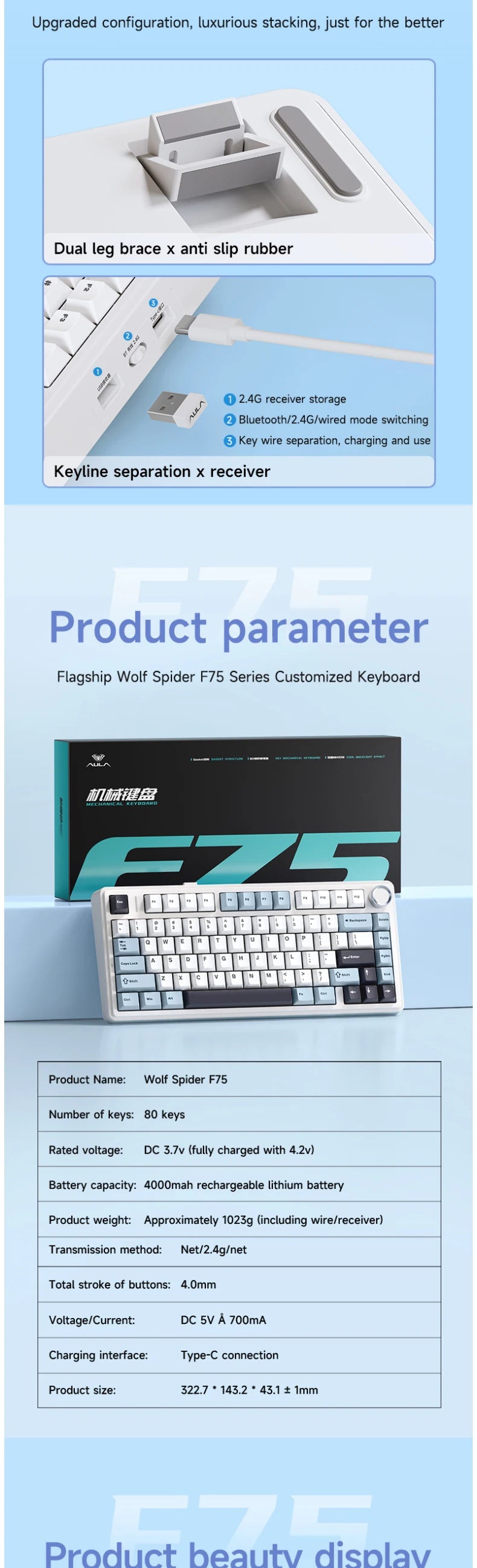 TECLADO MECÂNICO SEM FIO /BLUETOOTH/COM FIO RGB PERSONALIZADO 75% LAYOUT