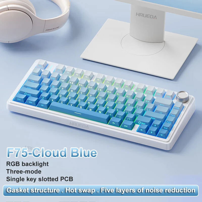 TECLADO MECÂNICO SEM FIO /BLUETOOTH/COM FIO RGB PERSONALIZADO 75% LAYOUT