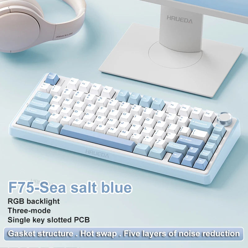 TECLADO MECÂNICO SEM FIO /BLUETOOTH/COM FIO RGB PERSONALIZADO 75% LAYOUT