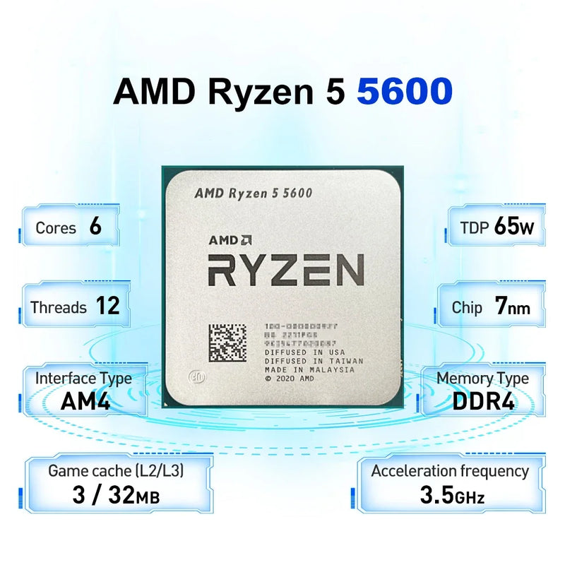 NEW AMD RYZEN 5 5600 R5 5600 3.5 GHZ 6-CORE 12-THREAD CPU PROCESSOR 7NM L3=32M 100-000000927 SOCKET AM4 NO FAN