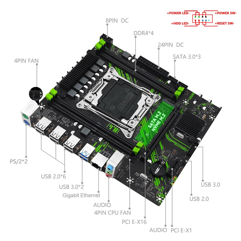 MECINISTA X99 PR9 KIT PLACA-MÃE LGA 2011-3 CONJUNTO COM PROCESSADOR CPU INTEL XEON E5 2650 V3 E MEMÓRIA RAM DDR4 16GB (2*8GB)