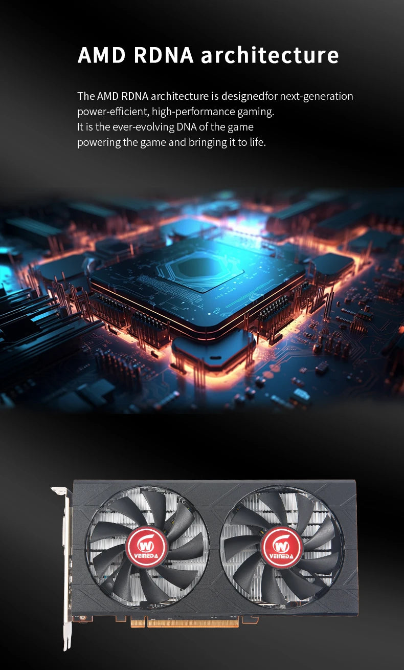 Veineda Graphics Card RX 5500XT 8GB  GPU GDDR6 128Bit 8pin7nm DP*2  Video Card Support Desktop CPU placa de video