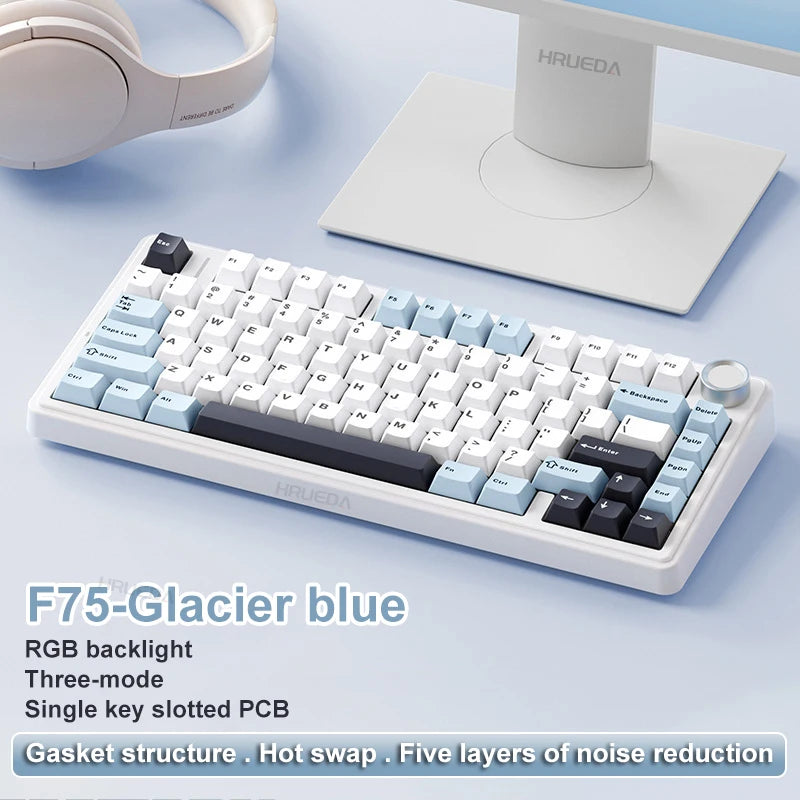 TECLADO MECÂNICO SEM FIO /BLUETOOTH/COM FIO RGB PERSONALIZADO 75% LAYOUT