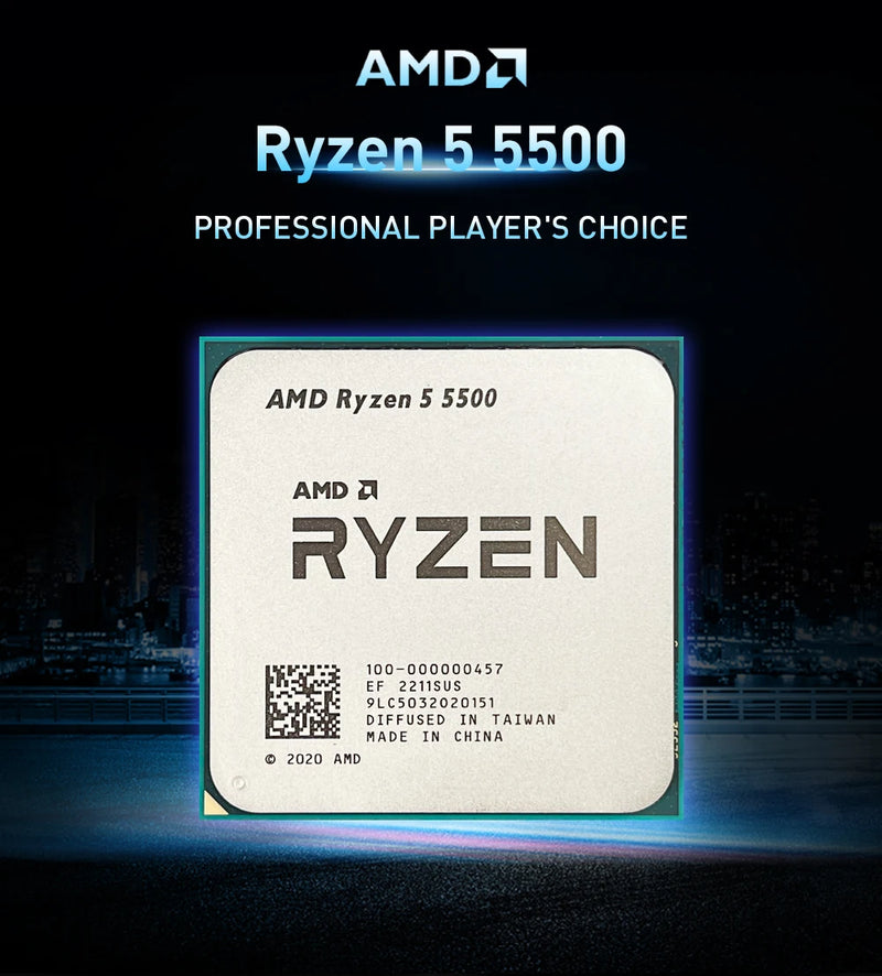 PROCESSADOR AMD RYZEN 5 5500 R5 5500 3.6 GHZ 6-CORE 12-THREAD CPU PROCESSOR 7NM L3=16M 100-000000457 SOCKET AM4 NO FAN