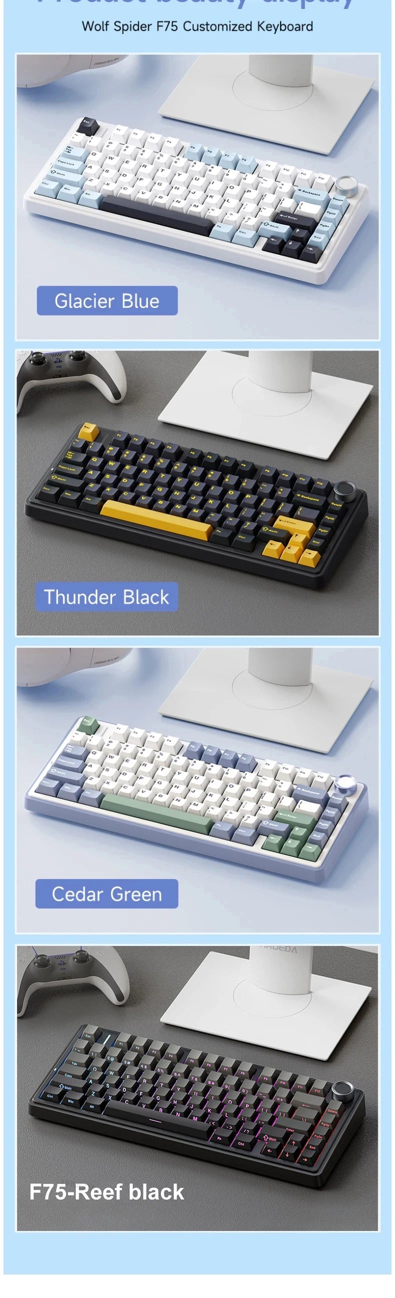 TECLADO MECÂNICO SEM FIO /BLUETOOTH/COM FIO RGB PERSONALIZADO 75% LAYOUT