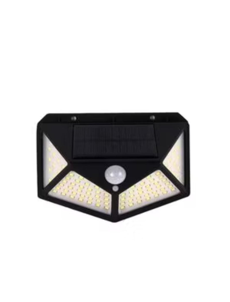 KIT 4 PEÇAS LUMINÁRIA SOLAR DE PAREDE REFLETOR 100 LED SENSOR PRESENÇA MOVIMENTO PROVA D' ÁGUA COM 3 FUNÇÕES SOLAR LIGHT