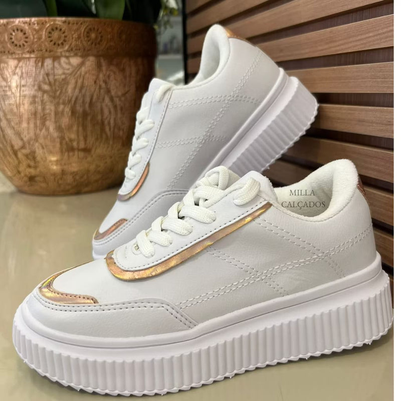 TENIS TRATORADO BRANCO CASUAL ESTILOSO FEMININO